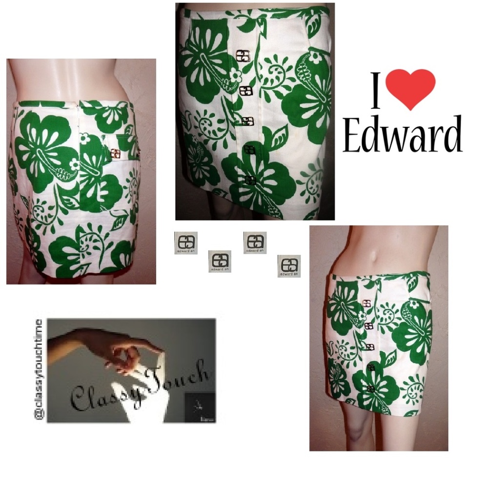 Edward An NWOT Green White Mini Skirt Size 4